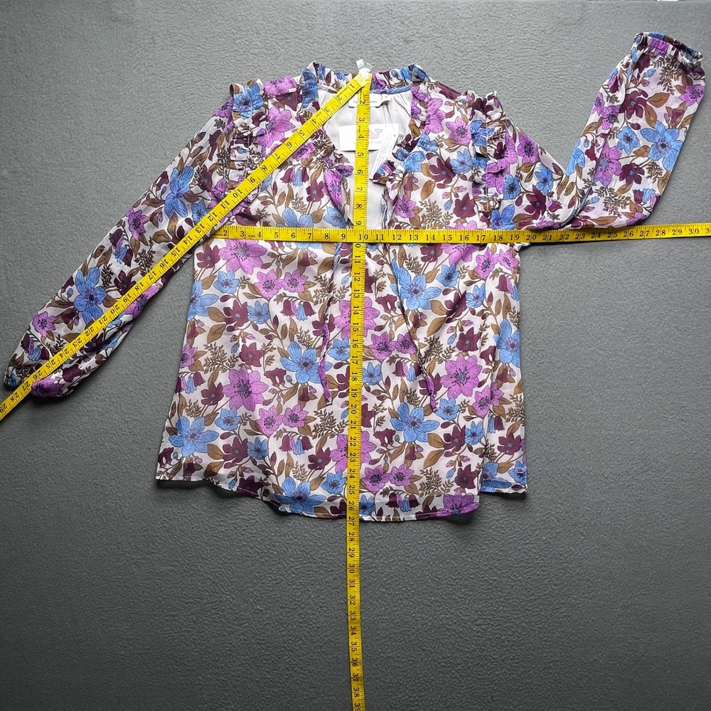 Vineyard Vines Women Blouse Floral Polyester M Ruffle Shoulder Boho Preppy - Picture 3 of 13
